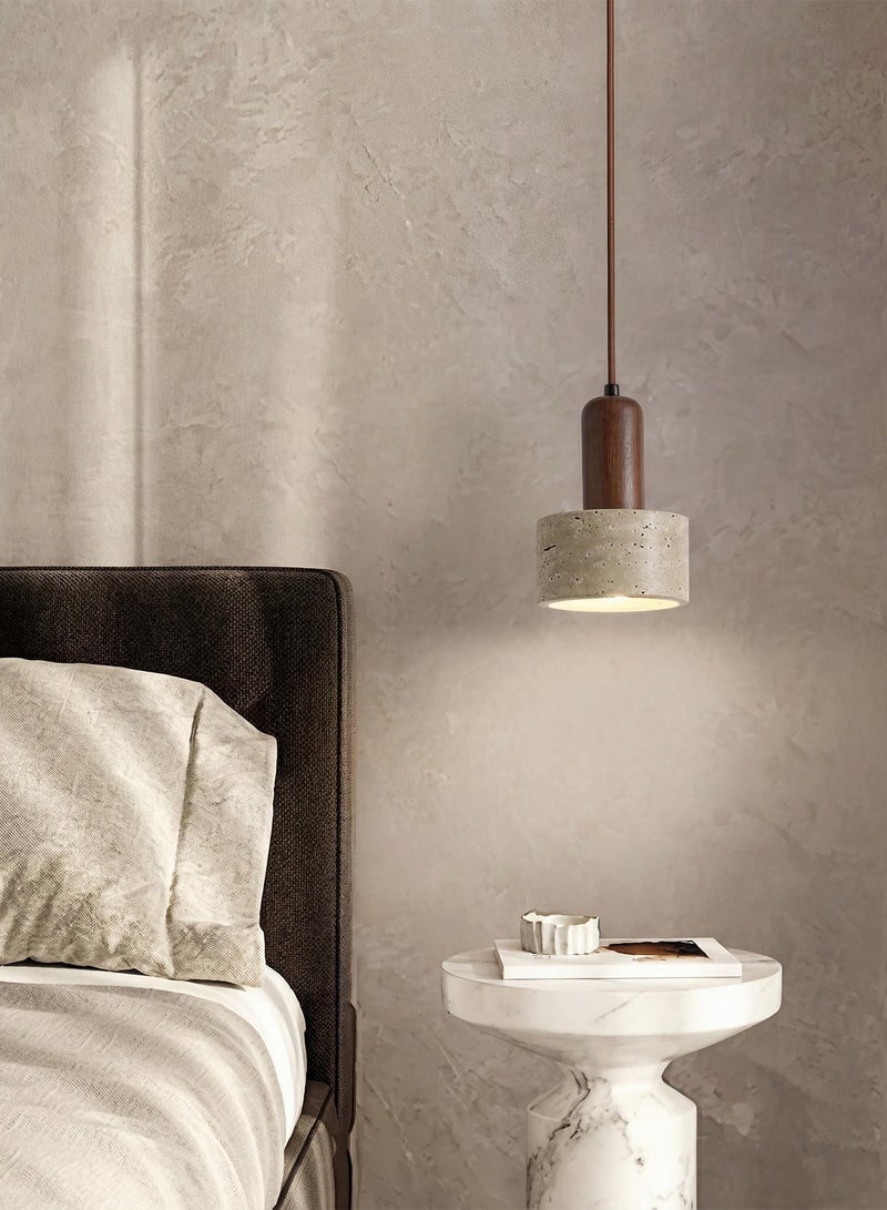 OSSO Nordic Modern Travertine LED Chandelier Natural Stone Shade Walnut Wood Pendant Light Wabi Sabi 3-Color Adjustable Flicker Free Hanging Light for Kitchen Island Dining Room Bedroom Hallway - Image 1